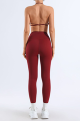 Women's Bare Feel Pleated Halter Backless Bra & Leggings Set
