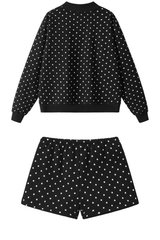 Unisex Fall Fleece Polka Dot Mock Neck And Shorts Outfit Set