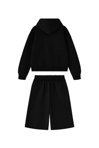 Men's 100% Cotton Loungewear Sets:Hooded Jacket &Mid Shorts