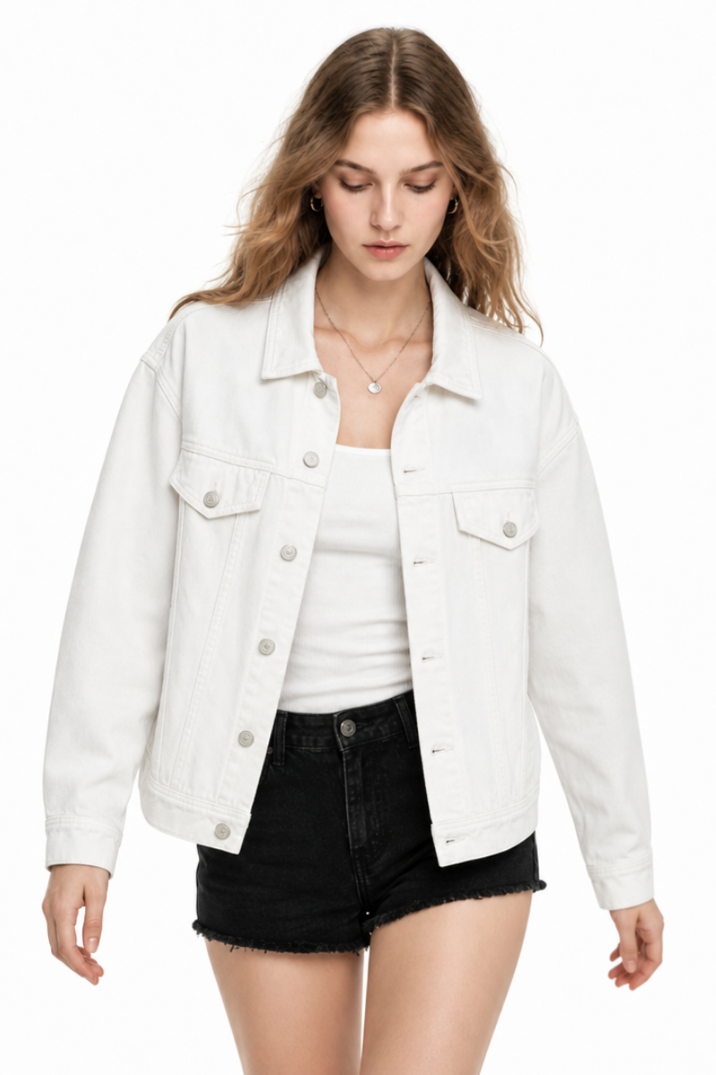Women's Fall 100% Cotton Oversized Washed Denim Jacket