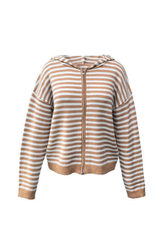 Women's Winter Striped Two-Way Zipper Hooded Knit Cardigan