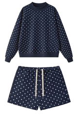 Unisex Fall Fleece Polka Dot Mock Neck And Shorts Outfit Set