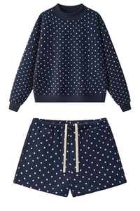 Unisex Fall Fleece Polka Dot Mock Neck And Shorts Outfit Set