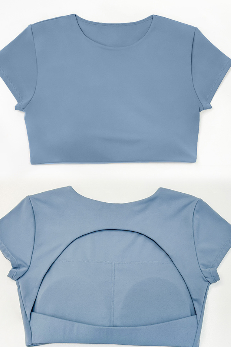 Women's Roundneck Cutout Cropped Sports Yoga T-shirt