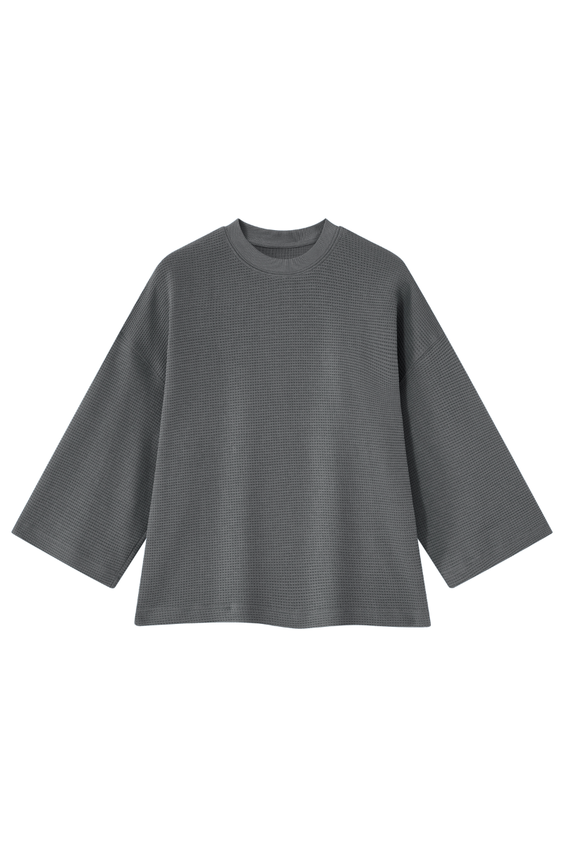 Men's Drop Shoulder Loose Crew Neck Waffle Knit T-shirt