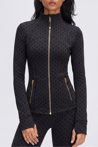 Women's Fall Polka Dot Stand Collar Finger Cuffs Yoga Jacket