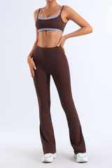 Women's Bare Feel Plaid Spliced Bra And Flare Pants Yoga Set