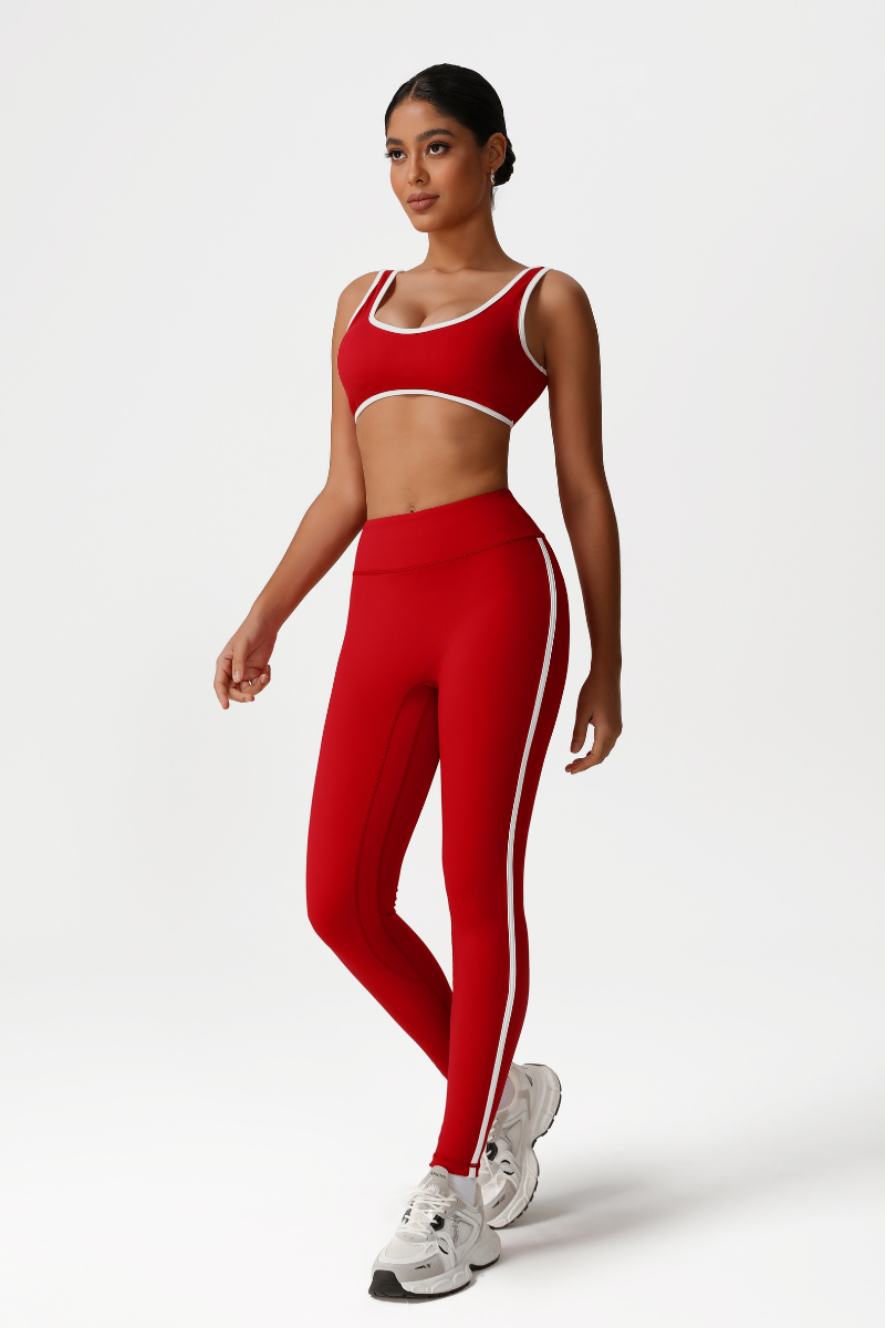 Women High-Waisted Color-Block Butt-Lifting Yoga Set: Sports Bra + 9/10 Leggings