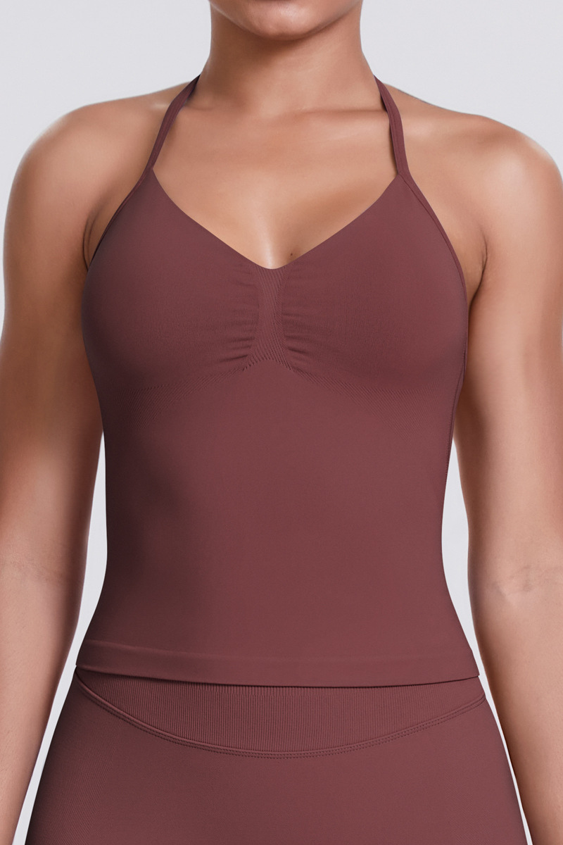 Knit Halter Sports Bra - Seamless Breathable Yoga & Workout Top
