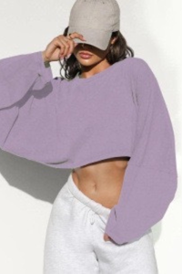 Women's Fall Cropped Drop Shoulder Relaxed Long Sleeve Top