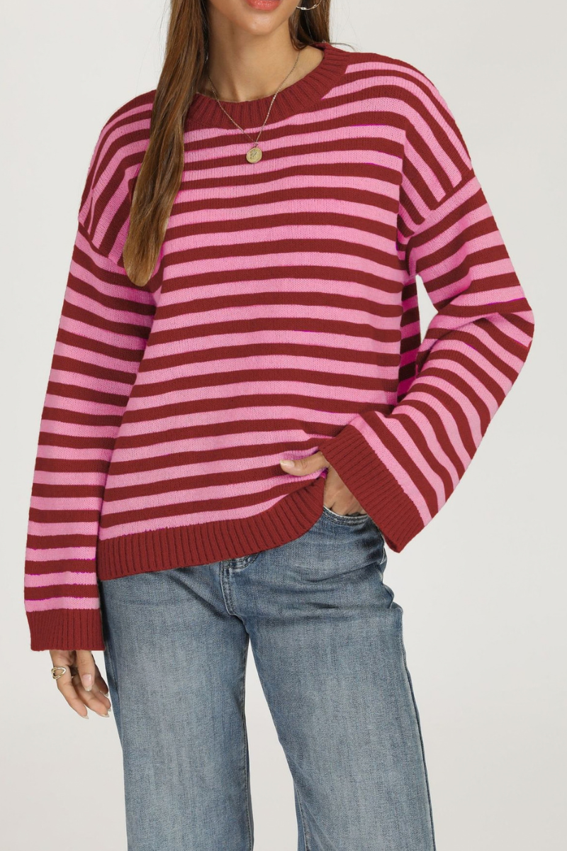 Women's Fall/Winter Knit Striped Knit Color Block Sweater