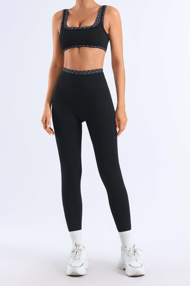 Women's Polka Dot Wide Strap Bra & High Rise Leggings Set