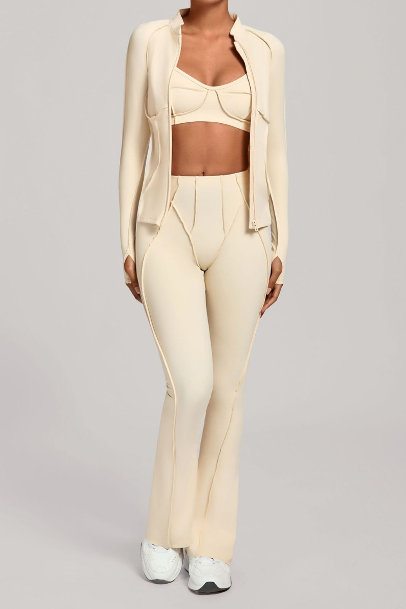 Versatile zipper-fastened matte-finish yoga three-piece set