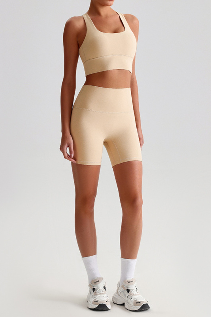 Women's Bare Feel Cross Back Bra &High Waist Shorts Yaga Set