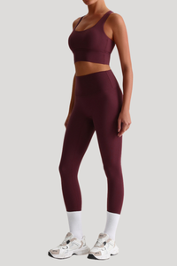 Women Naked Feel Cross Back Yoga Set: High Waisted Seamless Tummy Control Leggings + Crisscross Sports Bra