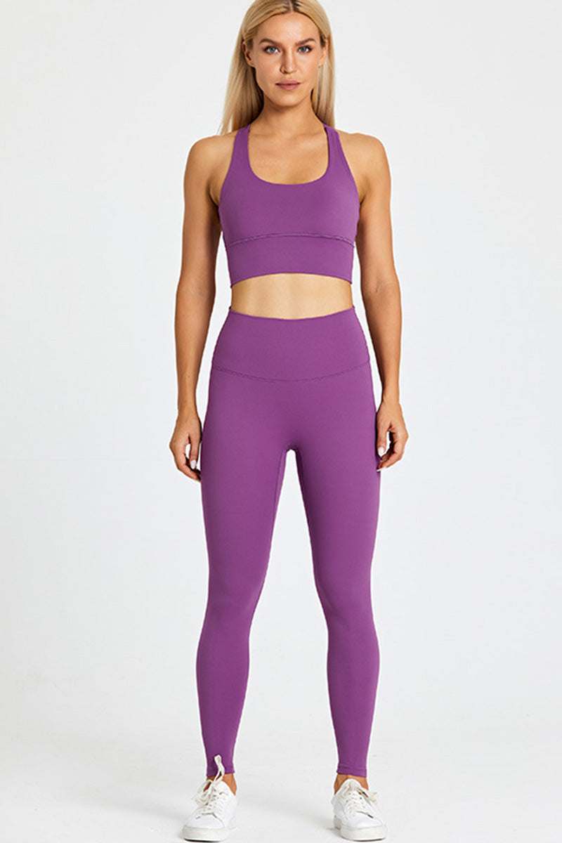 High Stretch Cross-Back Sports Bra + Sports Leggings 2-Piece Set