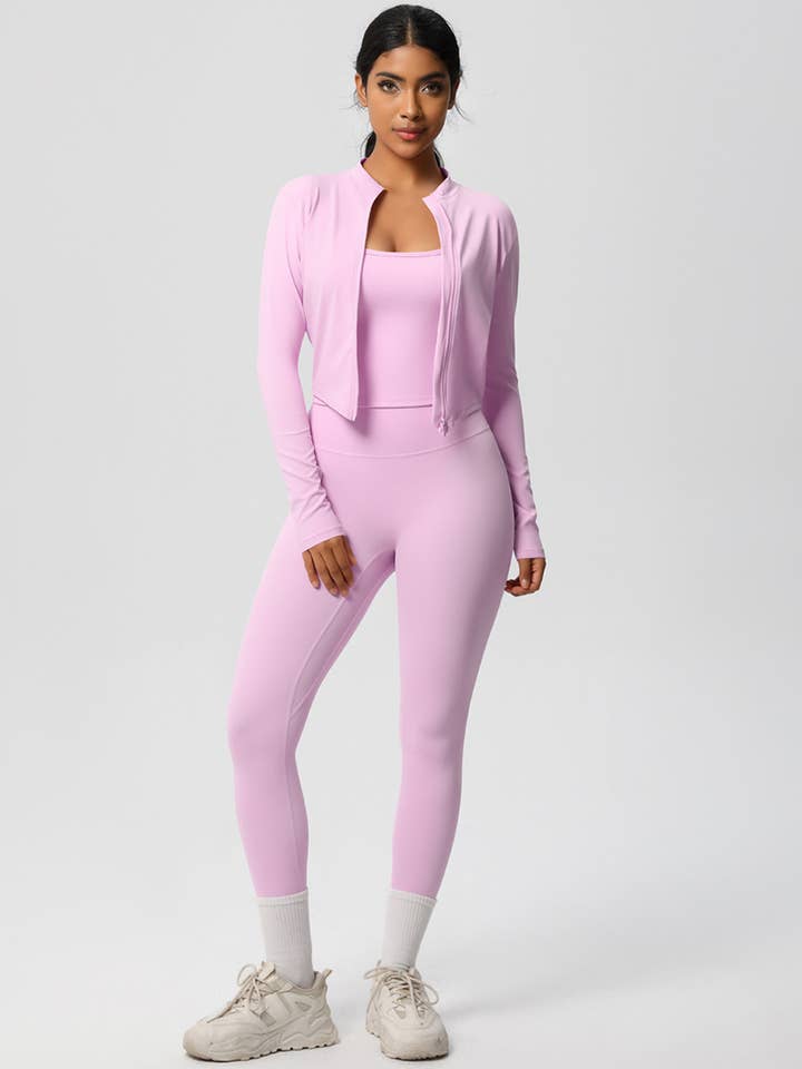 Women Activewear Set:Slim Fit Sports Bra+Zip Jacket+Leggings