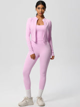Women Activewear Set:Slim Fit Sports Bra+Zip Jacket+Leggings