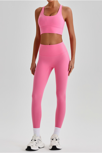 Women's Bare Feel  Cross Back Bra & High Waist Leggings Set
