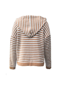 Women's Winter Striped Two-Way Zipper Hooded Knit Cardigan