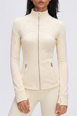 Women's Fall Polka Dot Stand Collar Finger Cuffs Yoga Jacket
