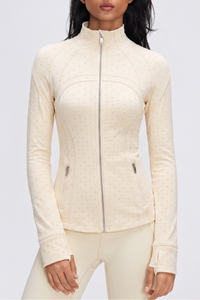 Women's Fall Polka Dot Stand Collar Finger Cuffs Yoga Jacket