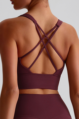 Women Cross Back Naked Feel Sports Bra: Removable Padded Yoga Top + Crisscross Back Design