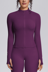Women's Stand Collar Full Zip Slim Fit Workout Yoga Jacket