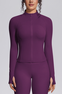 Women's Stand Collar Full Zip Slim Fit Workout Yoga Jacket