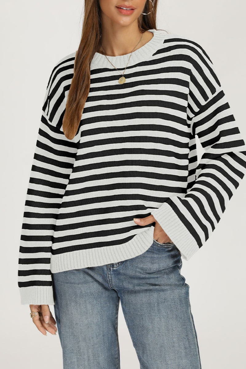 Women's Fall/Winter Knit Striped Knit Color Block Sweater