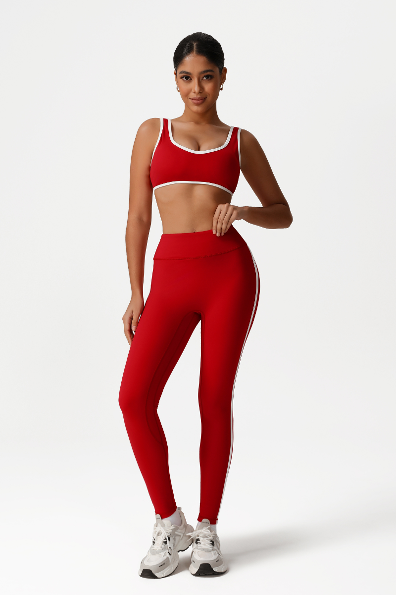 Women High-Waisted Color-Block Butt-Lifting Yoga Set: Sports Bra + 9/10 Leggings