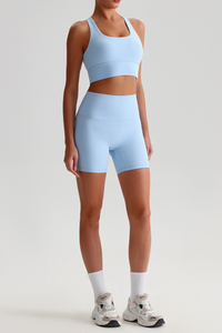 Women's Bare Feel Cross Back Bra &High Waist Shorts Yaga Set