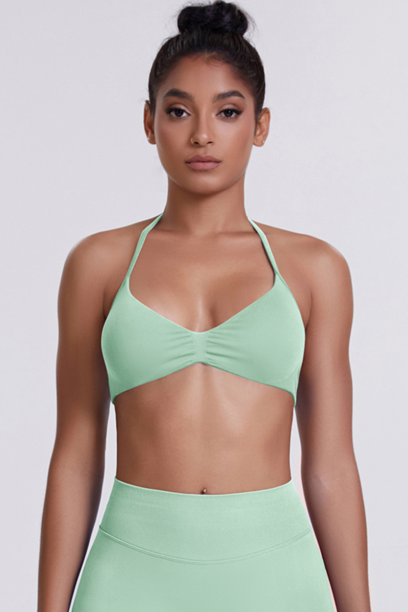 Women's Seamless Pleated Halterneck Sports Bra