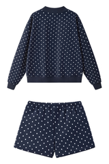 Unisex Fall Fleece Polka Dot Mock Neck And Shorts Outfit Set