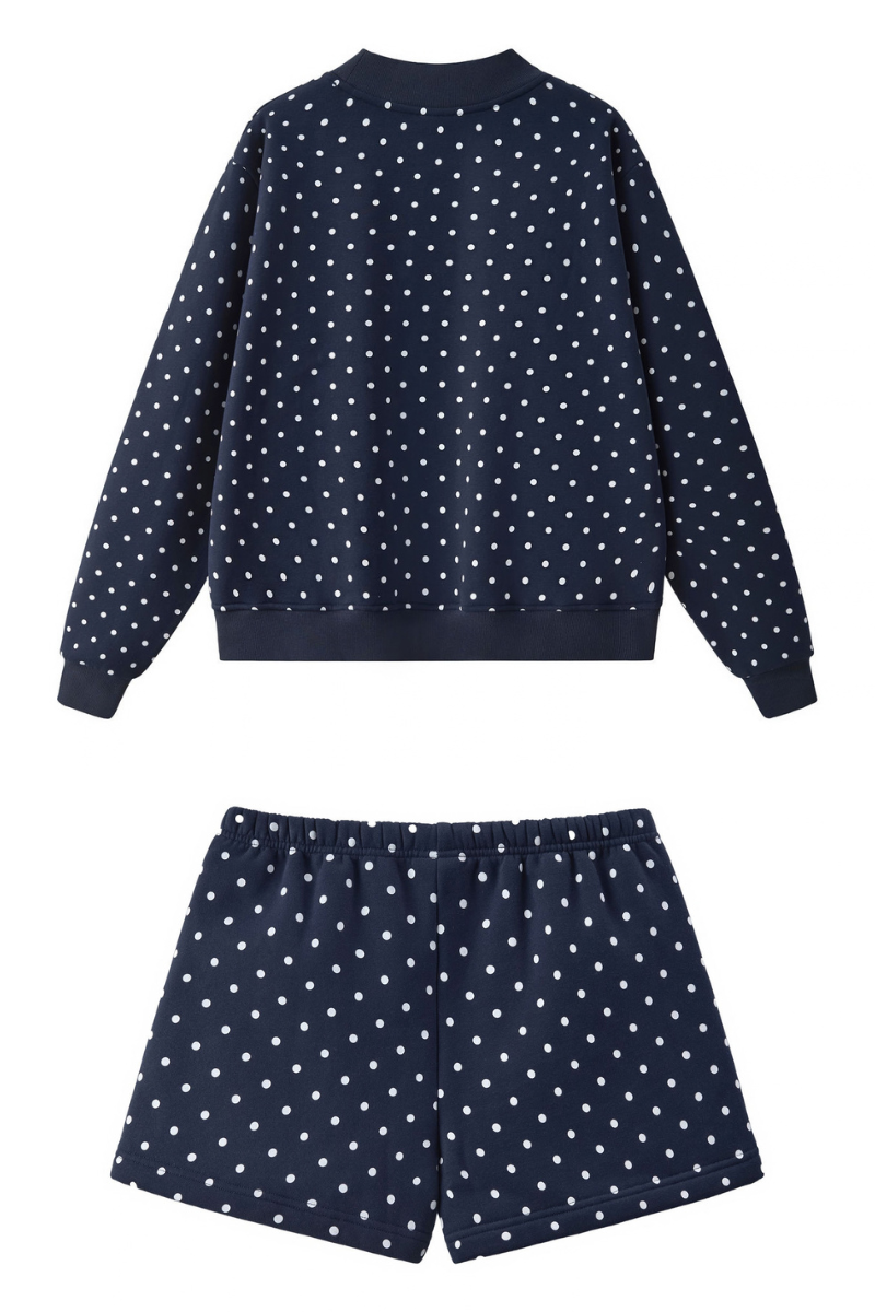 Unisex Fall Fleece Polka Dot Mock Neck And Shorts Outfit Set