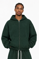 Men's Fall 100% Cotton Terry Double-Zip Hooded Jacket