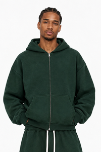 Men's Fall 100% Cotton Terry Double-Zip Hooded Jacket