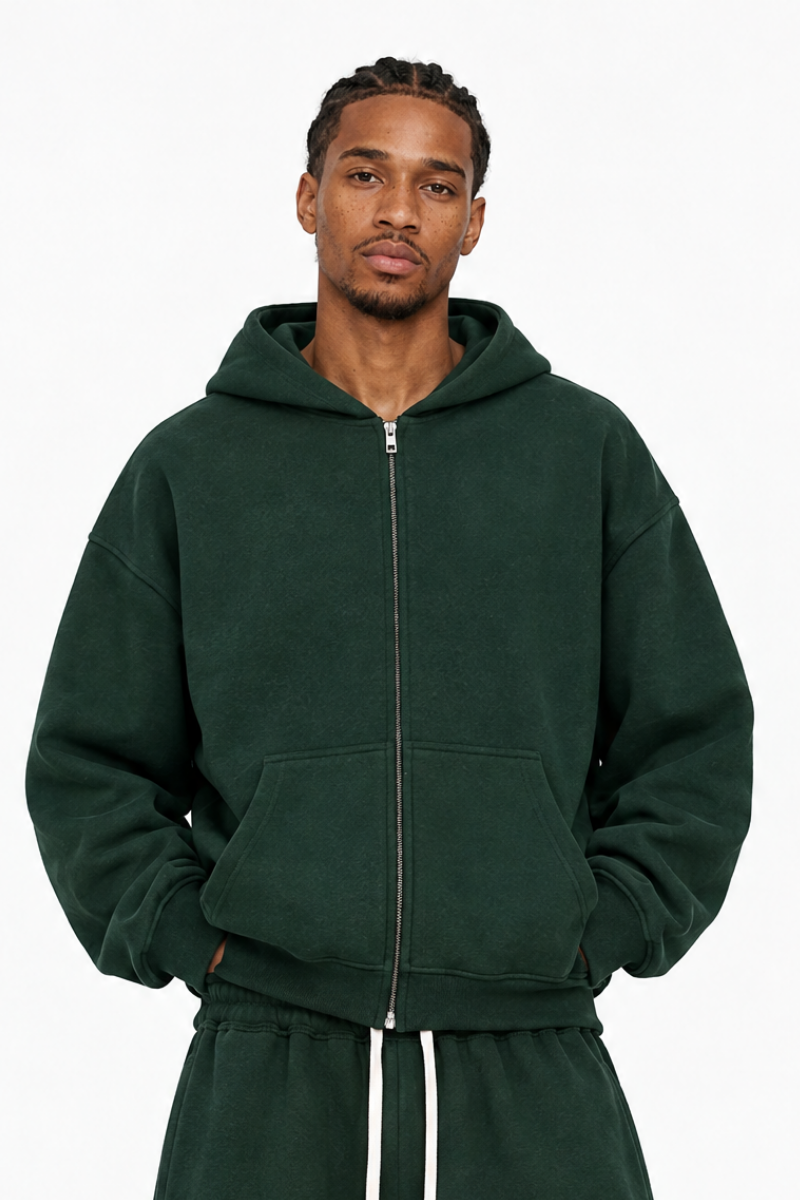 Men's Fall 100% Cotton Terry Double-Zip Hooded Jacket