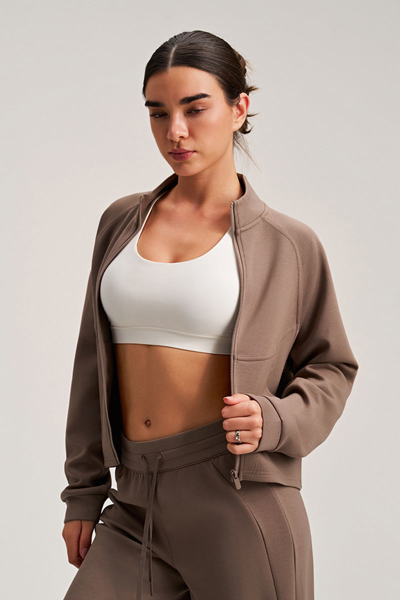 Women Stand Collar Slim-Fit Multi-Pocket Sporty Casual Jacket
