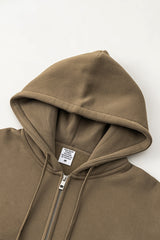 Loose cropped zip-up hooded jacket