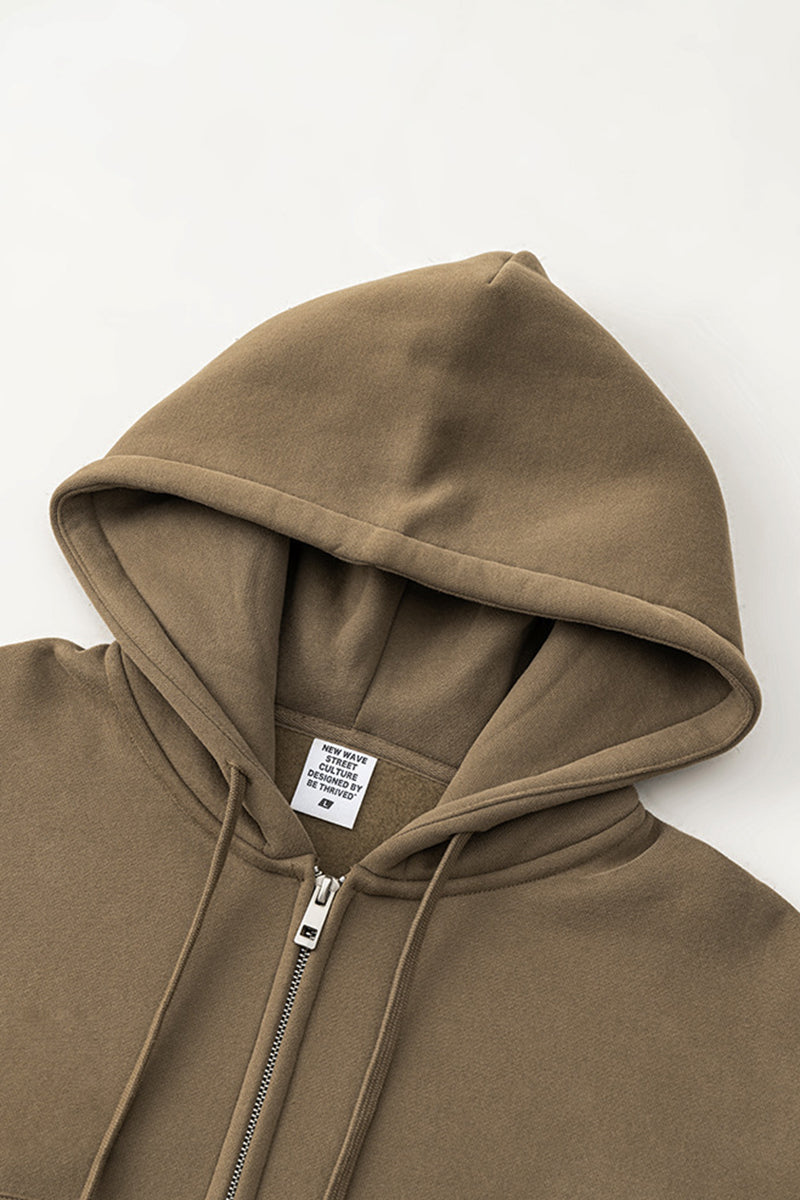 Loose cropped zip-up hooded jacket
