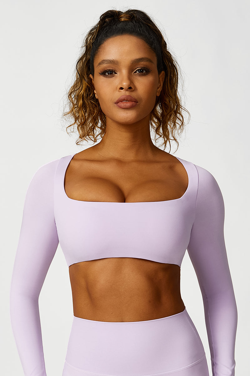 Women'S Square Neck Long Sleeve Cropped Top