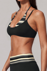 Women's Fake Two‑Piece Color‑Block Halter Sports Yoga Bra