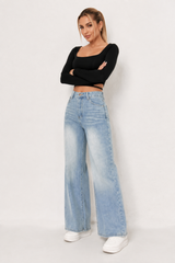 Women's Light Wash Baggy High Waist Wide Leg Jeans
