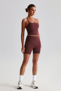 Women High-Waisted Peach Booty Yoga Set: Seamless Crotch Shorts + Y-Back Sports Bra