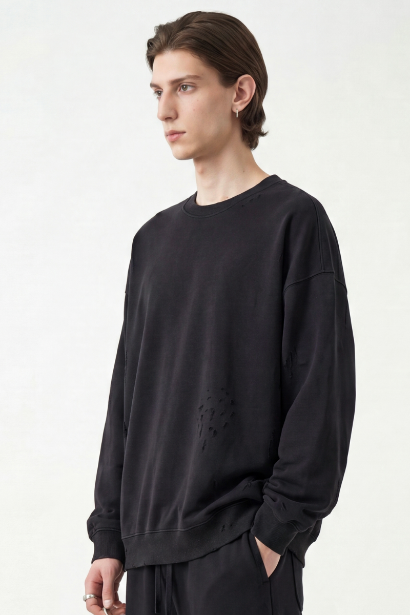 Men's Fall Washed Distressed Loose Drop Shoulder Pullover