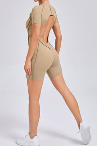 Women One-Piece Tight Short-Sleeved Hollow Back Stereo Beauty Fitness Yoga Sports Jumpsuit
