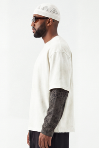 Men's Fall 100% Cotton Leopard Print Splicing Fake Two-Piece Long Sleeve Tee