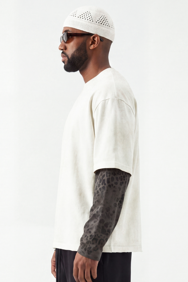 Men's Fall 100% Cotton Leopard Print Splicing Fake Two-Piece Long Sleeve Tee