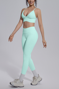 Women's Seamless Triangle Cup Bra&No Front Seam Legings Set